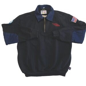 Vintage Game Fire Department Jacket Mens 2XL EMT 911 Dark Navy Elbow Patch RHFS